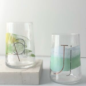 Anthropologie Green and Blue Artistic Glasses